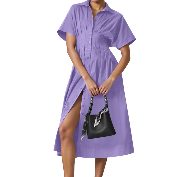 DORINDA™ – Pleated Waist-Cinching Shirt Dress