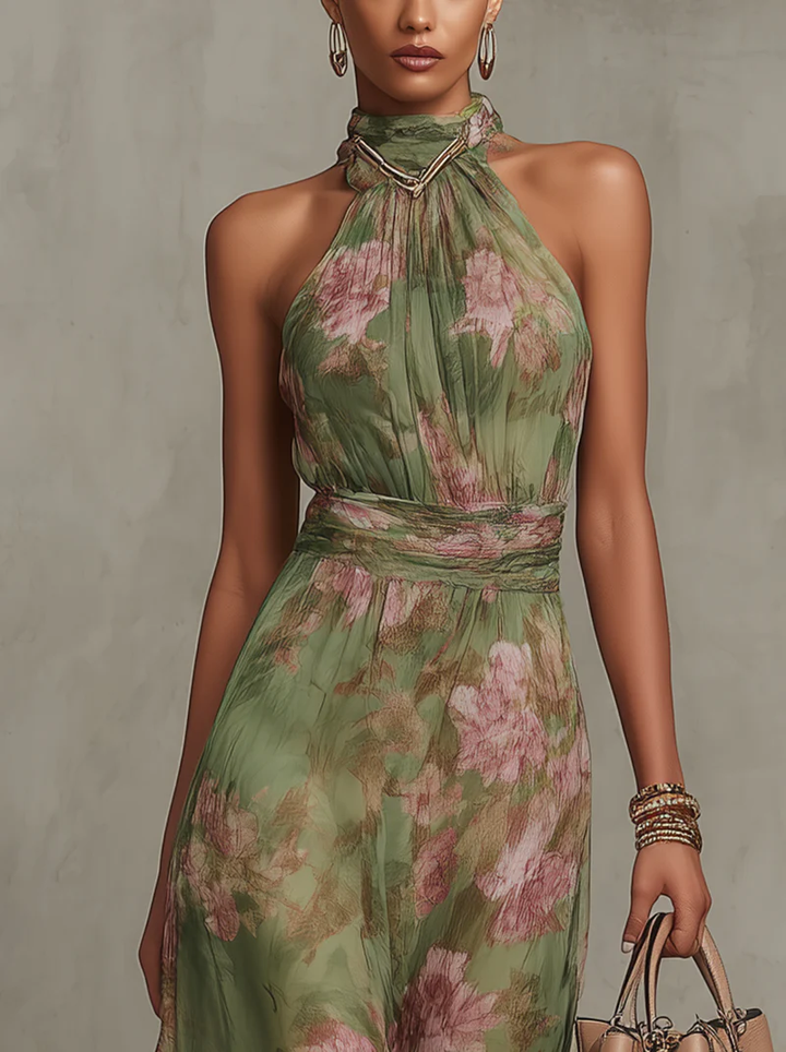 Christabel | Floral Halter Neck Chiffon Maxi Dress