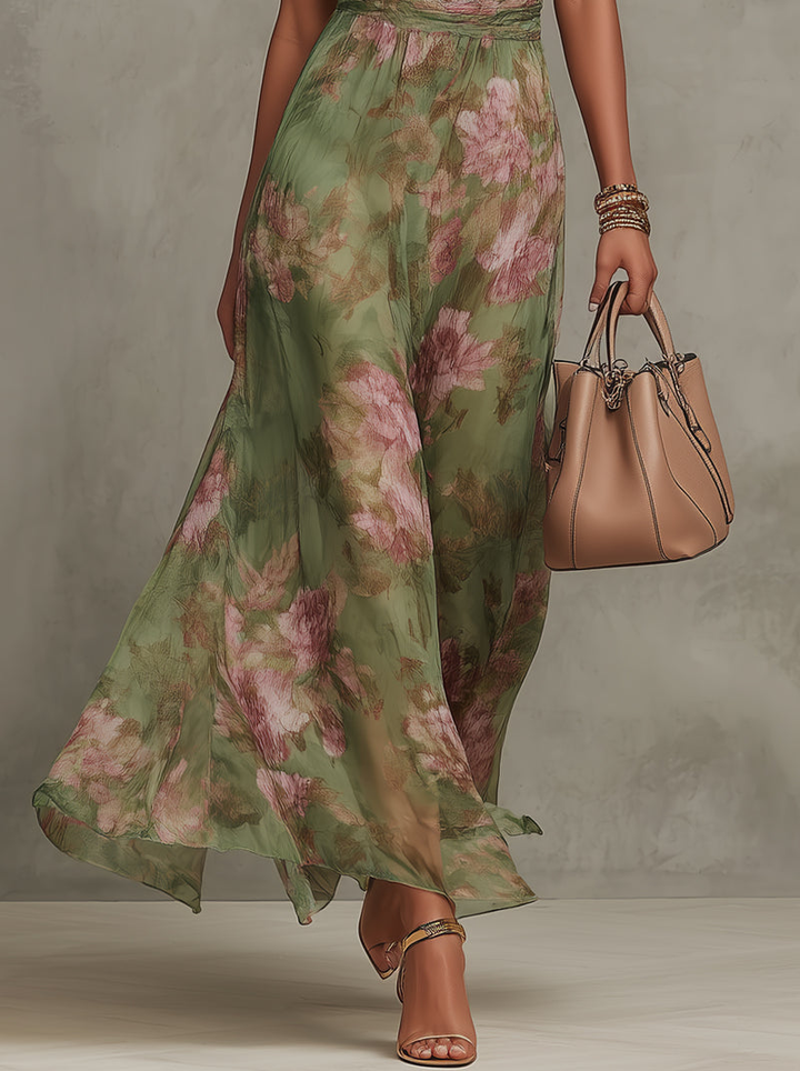 Christabel | Floral Halter Neck Chiffon Maxi Dress