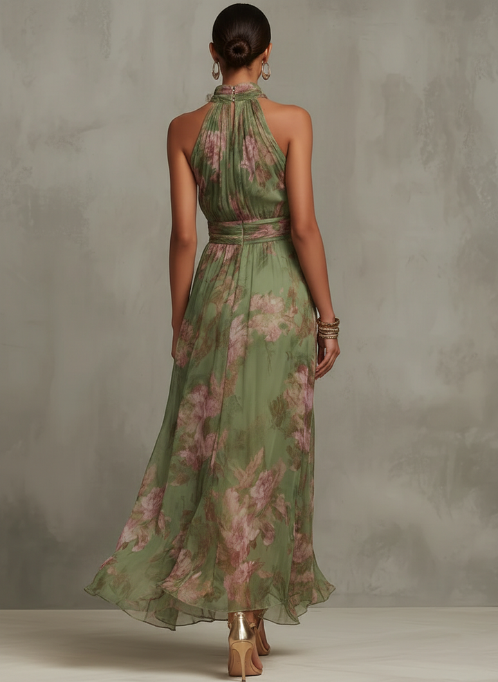 Christabel | Floral Halter Neck Chiffon Maxi Dress
