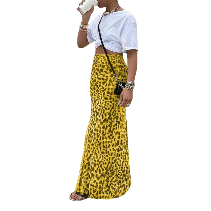 THORA™ – Wild Leopard Print Fishtail Midi Skirt