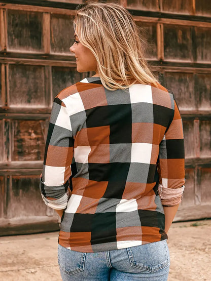 Brit & Boho™ I Dally Plaid Color Block Blouse