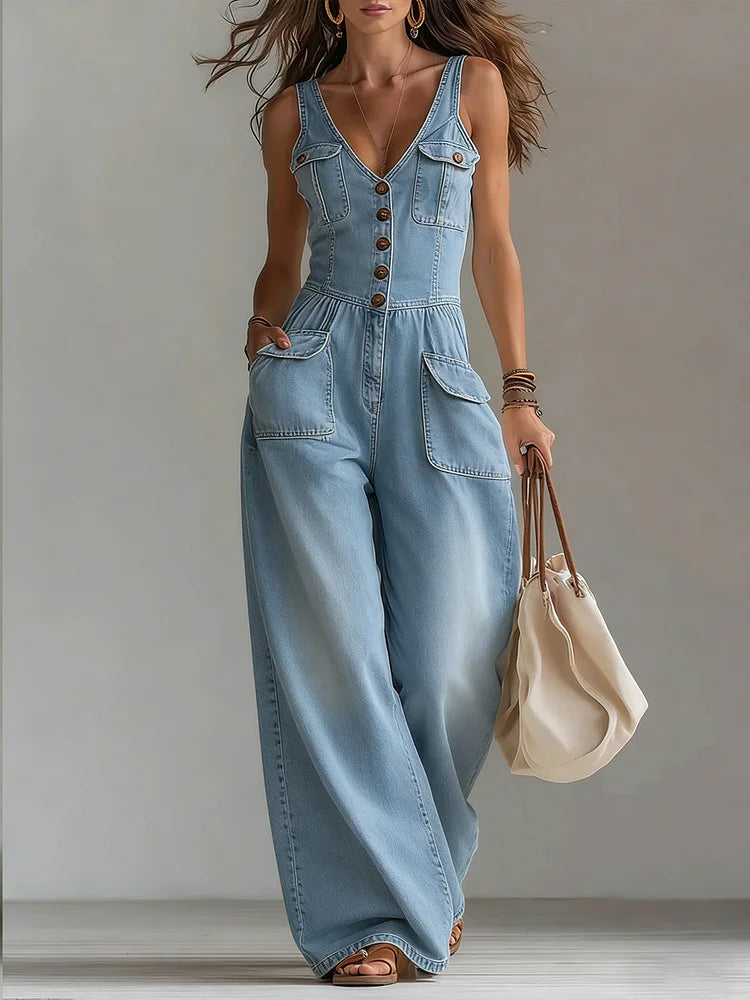 Sophie Wide-Leg Denim Jumpsuit