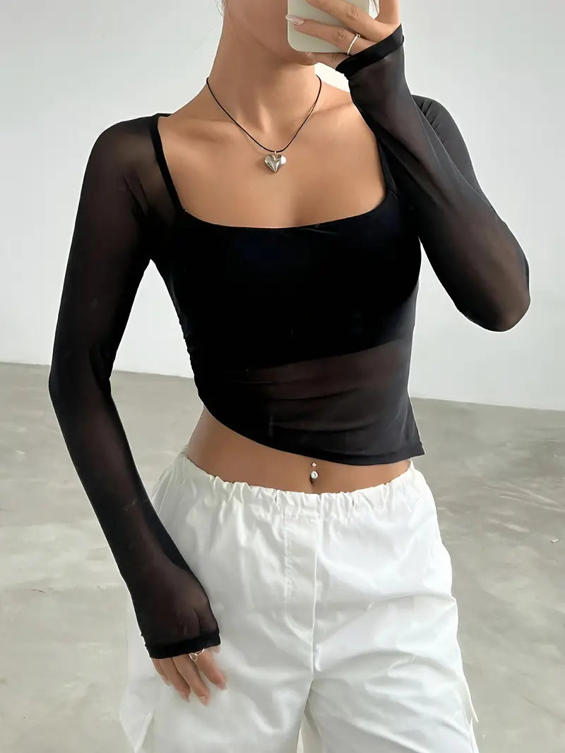 Brit & Boho™ I Shayne Women Regular Fit Square-Neck Crop Top