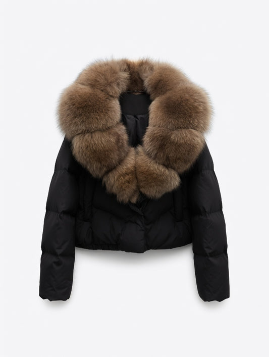 Brit & Boho™ | Aisha Puffer Jacket with Fur