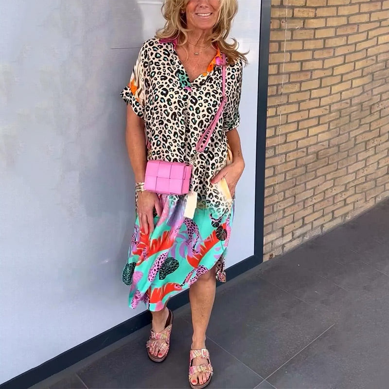 V-Neck Printed Loose Dress