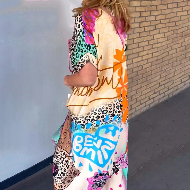 V-Neck Printed Loose Dress