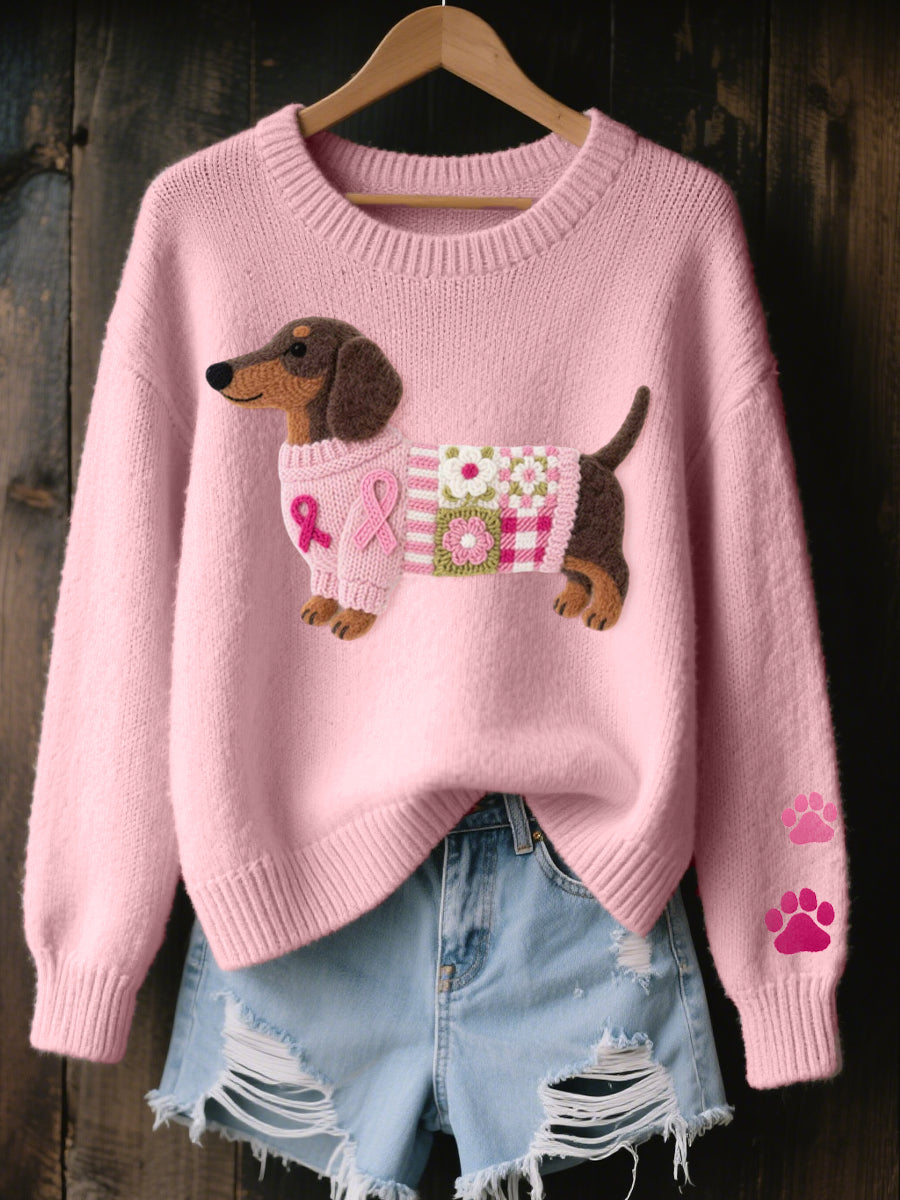 Naoni – Sweater in Knit with Dachshund Felt Pattern