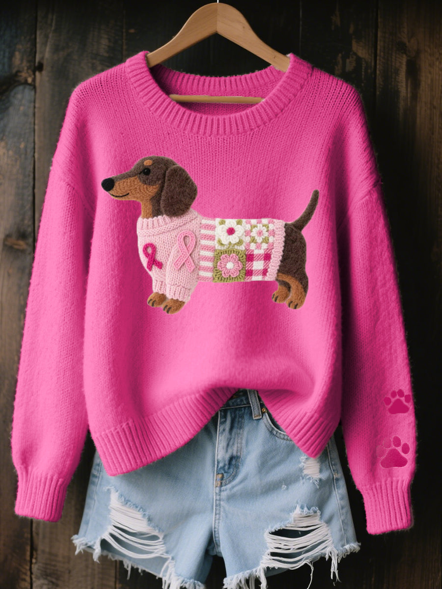Naoni – Sweater in Knit with Dachshund Felt Pattern