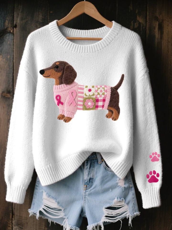 Naoni – Sweater in Knit with Dachshund Felt Pattern