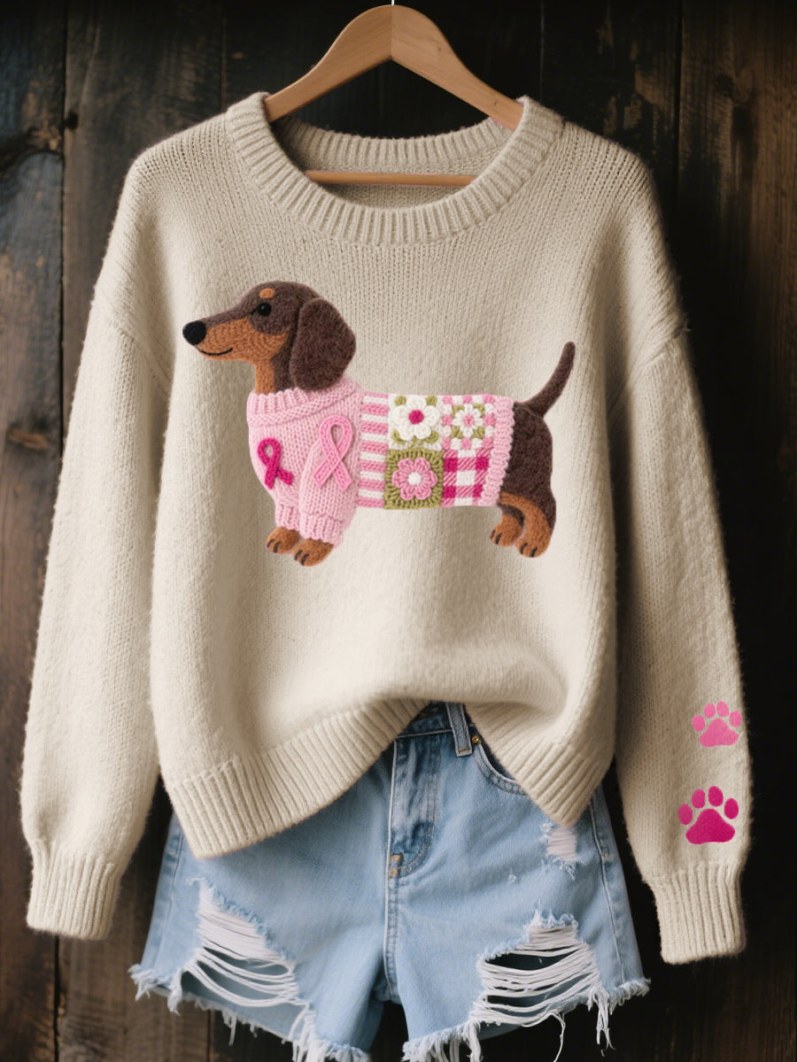 Naoni – Sweater in Knit with Dachshund Felt Pattern