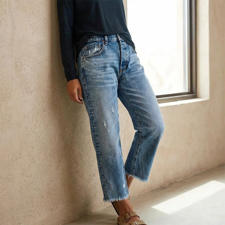 Aberjean™ | Retro Cropped Straight Jeans