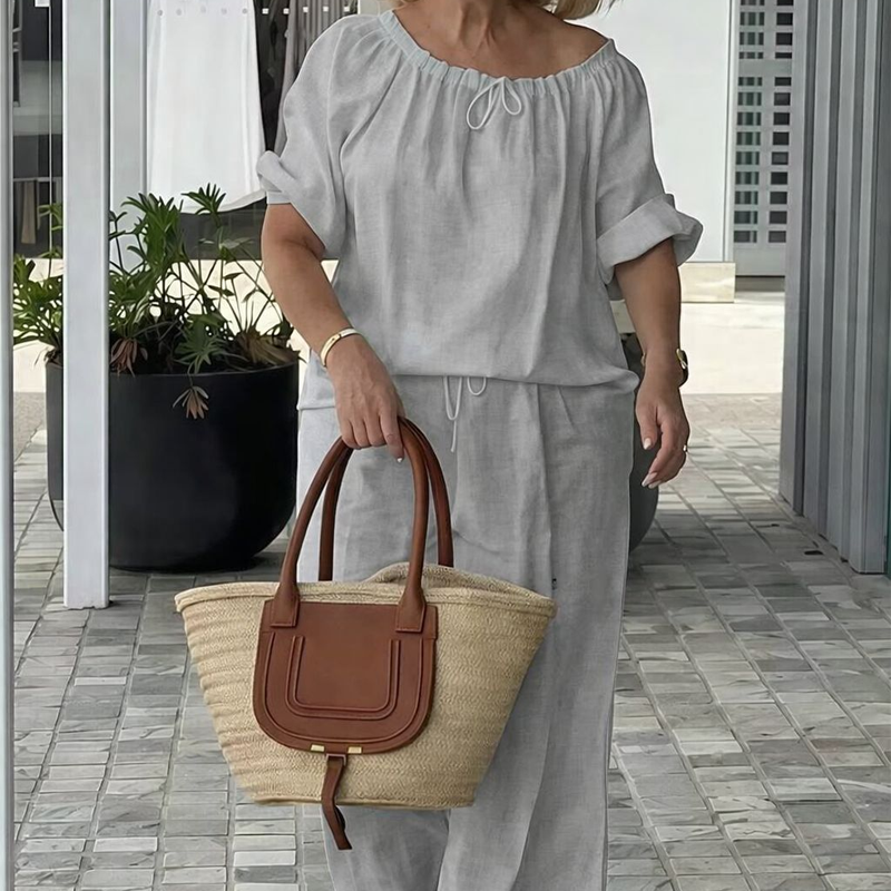 Women's Drawstring Top & Pants 2-Piece Set – Relaxed Fit, Comfortable & Perfect for Lounging or Everyday Style 🌸