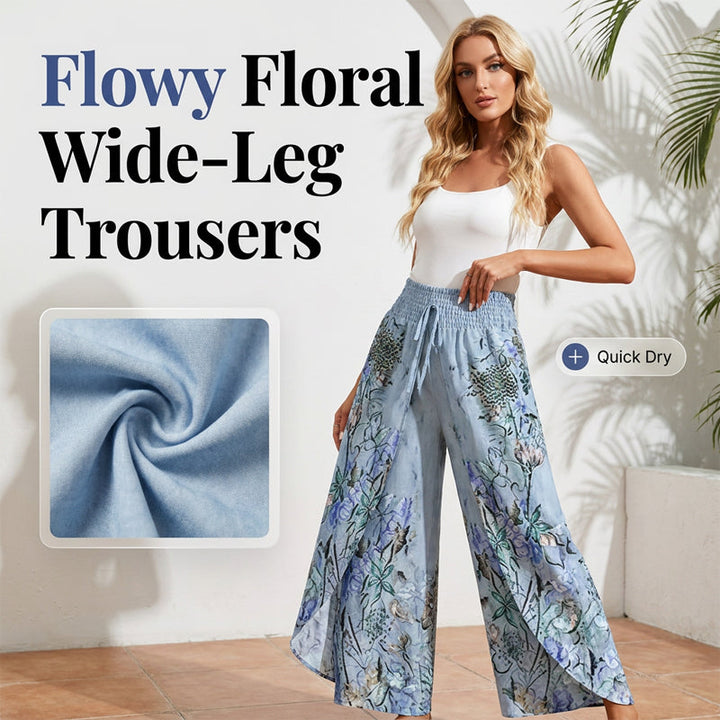 Women's Printed Wide-Leg Drawstring Trousers