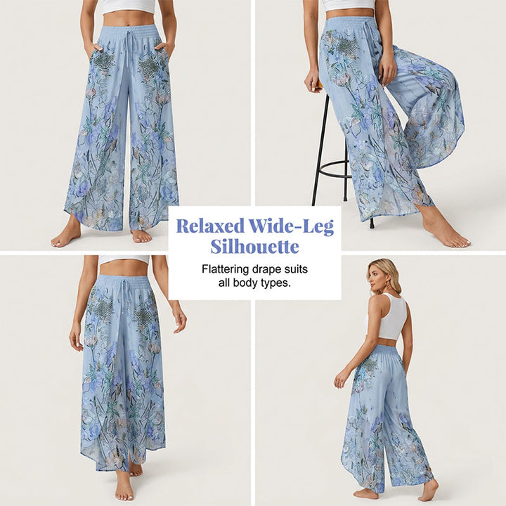 Women's Printed Wide-Leg Drawstring Trousers