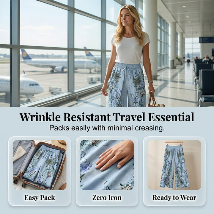 Women's Printed Wide-Leg Drawstring Trousers
