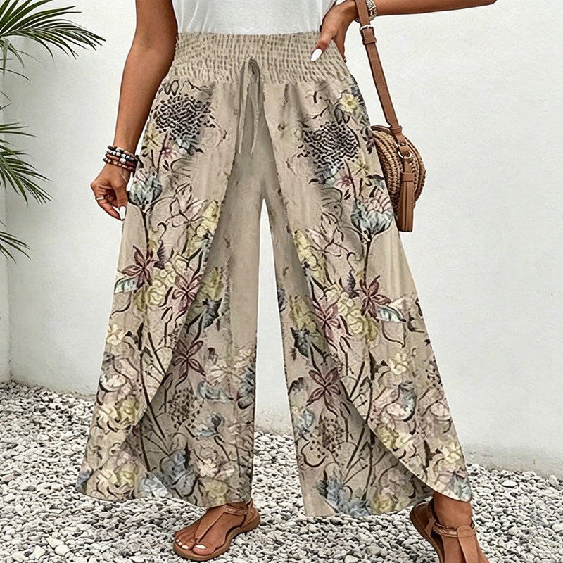 Women's Printed Wide-Leg Drawstring Trousers