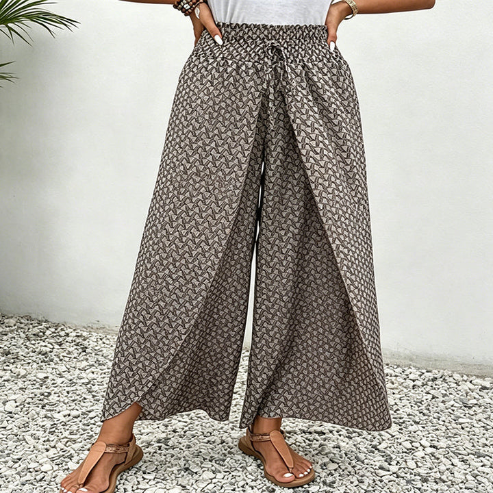 Women's Printed Wide-Leg Drawstring Trousers