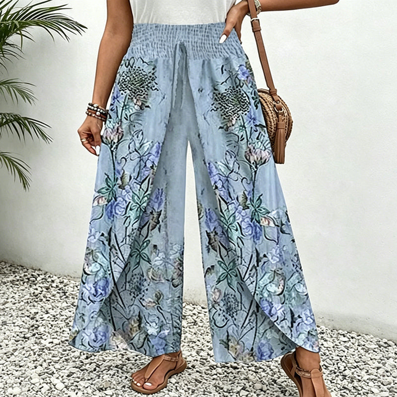 Women's Printed Wide-Leg Drawstring Trousers